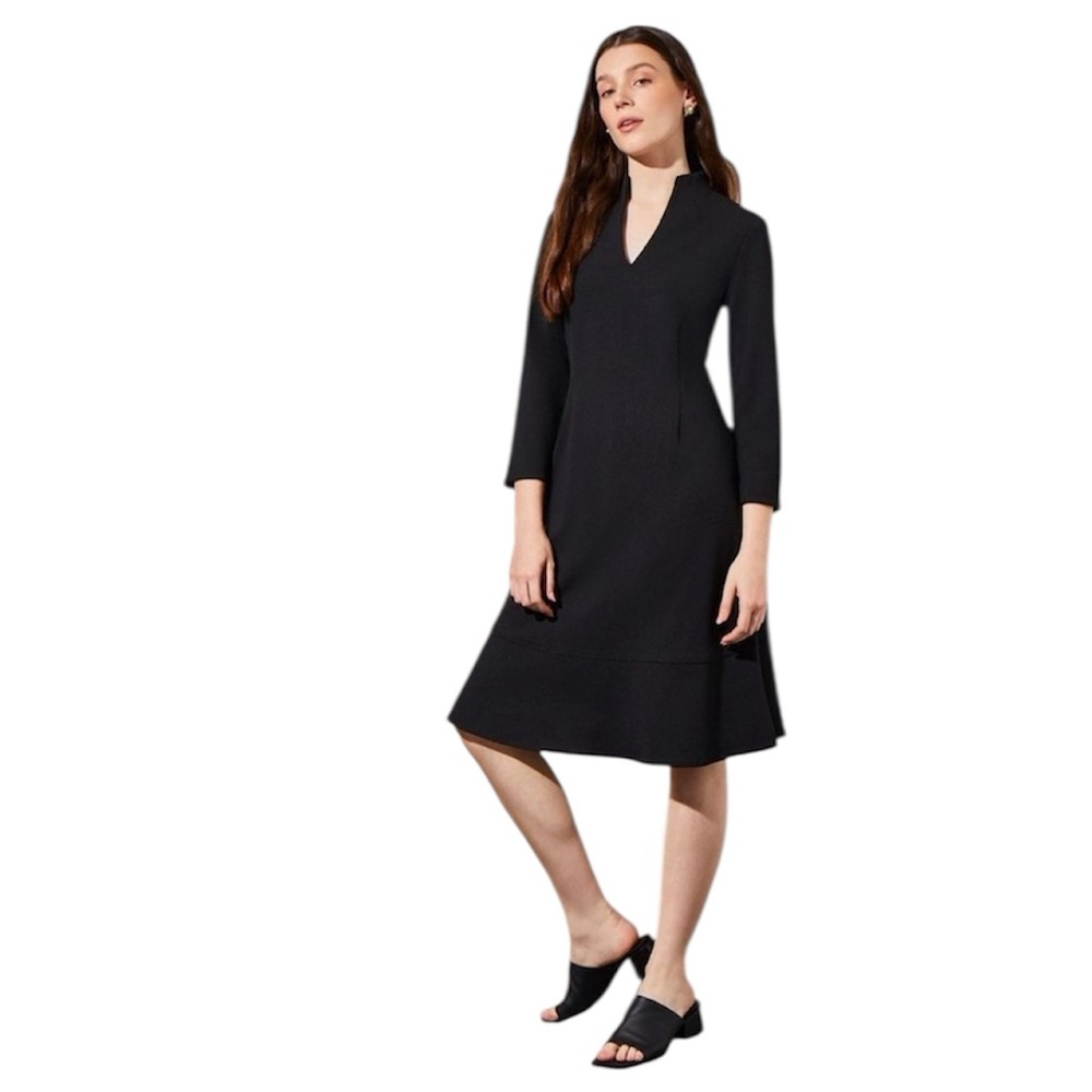 Ming Wang Black Dress Classic Stretch Crepe Midi Dress Sz L‎